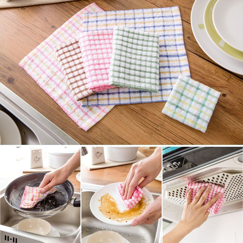 Pink / Blue British Grid Kitchen Tea Towels , 27 × 27cm Hand Towels For Kitchen 